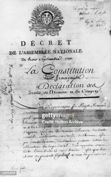 The French constitution of 1781, which King Louis XVI was compelled to sign. The royal signature is in the left-hand margin. The constitution ended...