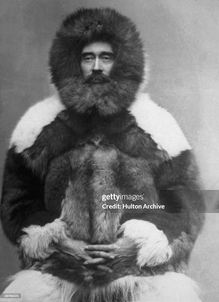 Perary Portrait of American admiral Robert Peary , wearing a hooded fur ...
