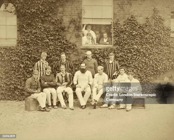 England and Gloucestershire cricketer Dr W G Grace . On the far right is Allan Steel and on the left of Grace, in blazer and pads, is Albert Neilson...