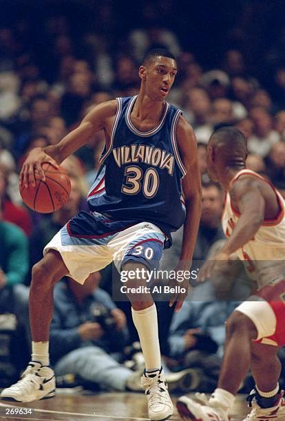 Guard Kerry Kittles of the Villanova Wildcats moves the ball during a game against the St. John''s Red Storm. Mandatory Credit: Al Bello /Allsport