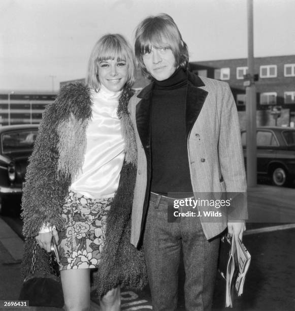 Year-old actress Anita Pallenberg with Brian Jones , guitarist and founder member of the Rolling Stones pop band. She has just flown in from Munich...