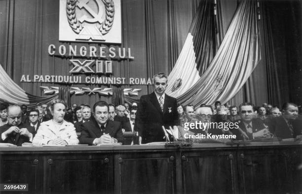 Romanian dictator Nicolae Ceausescu opens a session of the Congress of the Romanian Communist Party.