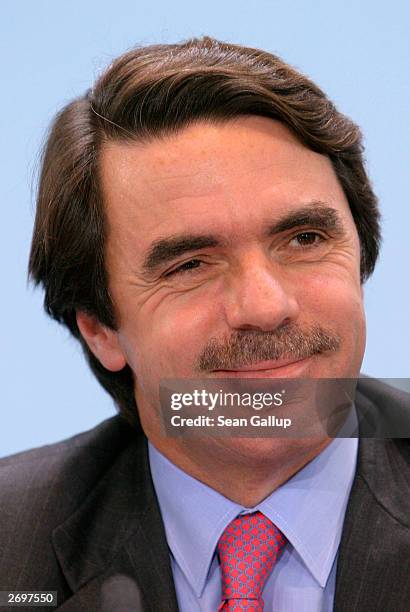 Spanish Prime Minister Jose Maria Aznar attends a news conference on November 4, 2003 in Berlin, Germany. Aznar is in Berlin for the 18th...