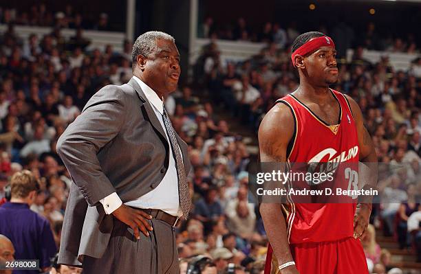 Head coach Paul Silas and LeBron James of the Cleveland Cavaliers look on during the game against the Sacramento Kings at Arco Arena on October 29,...