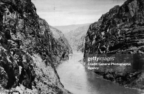 Black Canyon on the Boulder river in Colorado before work starts on the construction of the Boulder Dam.