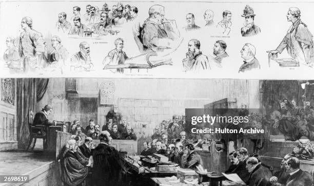 Courtroom scene during the O'Donnell versus the 'Times' newspaper trial.