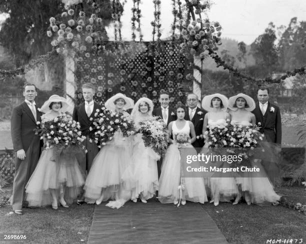 The wedding of Norma Shearer to Irving Thalberg. From left to right: Film director Jack Conway , a friend of the bride Bernice Ferns, the bride's...
