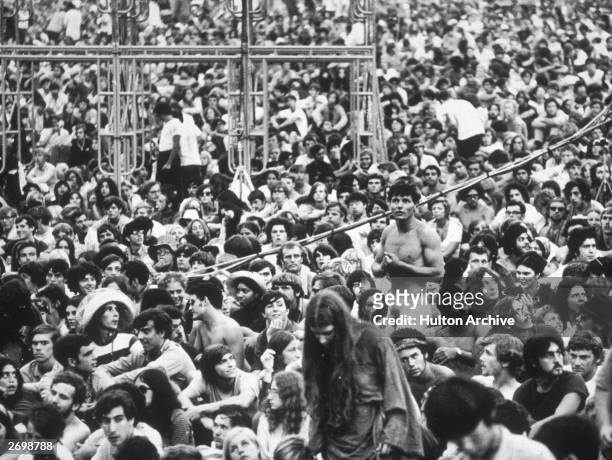 Members of the crowd at the Woodstock Festival in Bethal, New York.