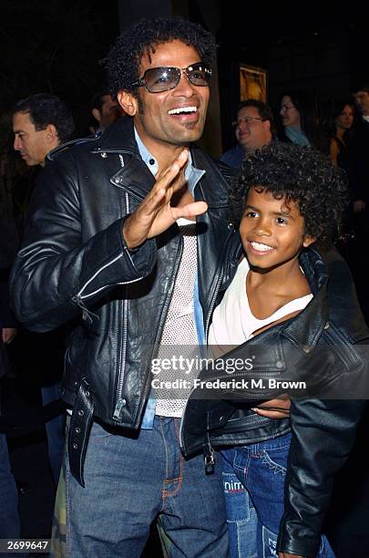 Actor Mario Van Peebles and his son attend the film premiere of "Tupac Resurrection" at the Cinerama Dome Theater on November 4, 2003 in Hollywood,...