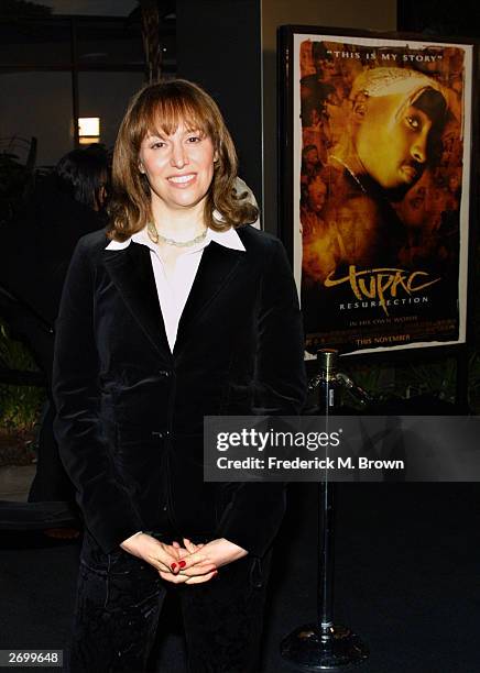 Director Lauren Lazin attends the film premiere of "Tupac Resurrection" at the Cinerama Dome Theater on November 4, 2003 in Hollywood, California.