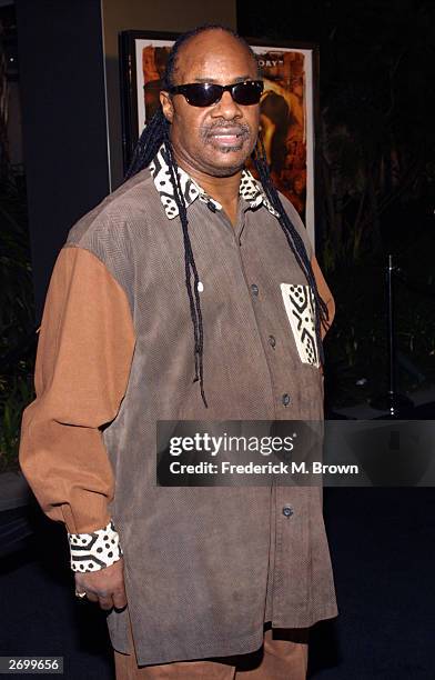 Recording artist Stevie Wonder attends the film premiere of "Tupac Resurrection" at the Cinerama Dome Theater on November 4, 2003 in Hollywood,...