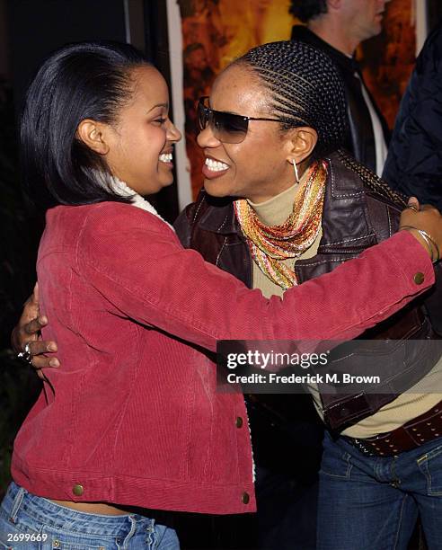 Actor Kyla Pratt and recording artist MC Lyte attend the film premiere of "Tupac Resurrection" at the Cinerama Dome Theater on November 4, 2003 in...