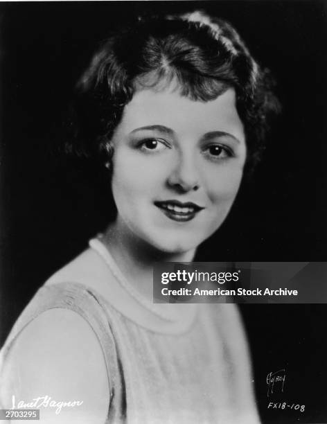 Headshot portrait of American actor Janet Gaynor circa 1930.