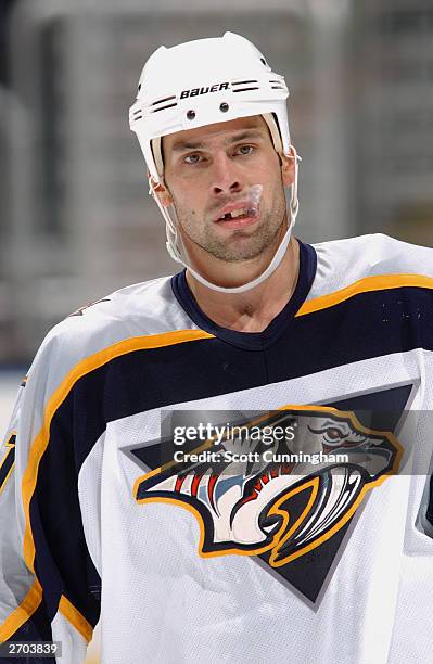 David Legwand of the Nashville Predators looks on during the game against the Atlanta Thrashers at Philips Arena on October 3, 2003 in Atlanta,...