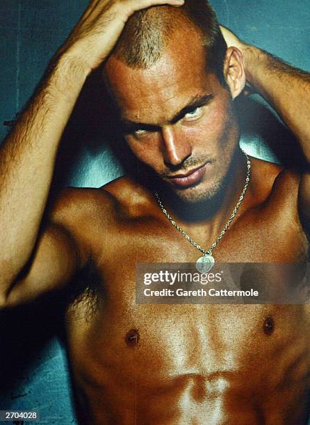 Poster of footballer Freddie Ljungberg is unveiled at Selfridges on Oxford Street to launch the new Calvin Klein Pro-Stretch range November 6, 2003...