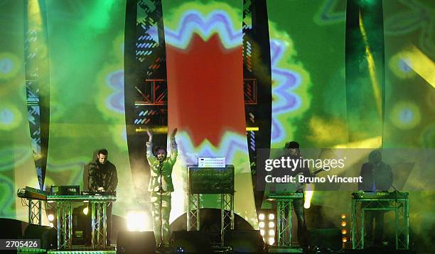 The Chemical Brothers and The Flaming Lips perform on stage during the MTV In The Gardens concert at Princess Street Gardens November 6, 2003 in...