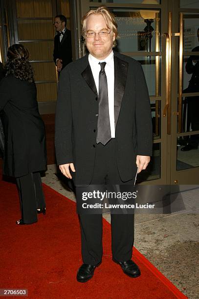Actor Philip Seymour Hoffman arrives November 6 at the opening night of The Violet Hour at the Biltmore Theater in New York City.