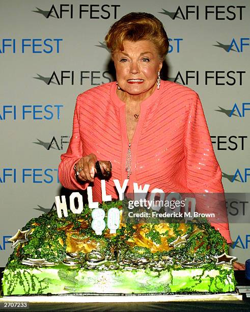Actor Esther Williams attends the 80th birthday celebration for the Hollywood Sign at the Cinerama Dome Complex during the opening night of the AFI...