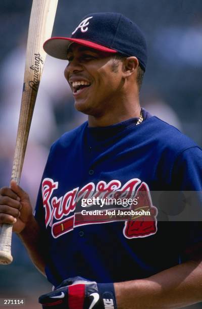 Andruw Jones of the Atlanta Braves looks on during a game against the Colorado Rockies at Coors Field in Denver, Colorado. The Rockies defeated the...