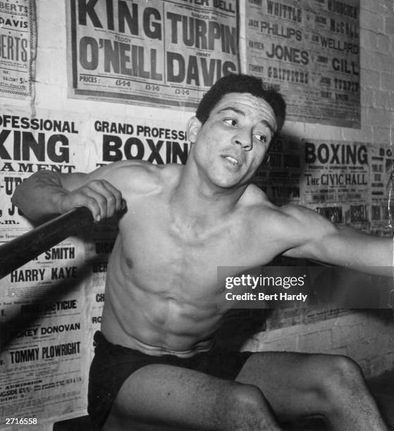 British boxer Randolph Turpin in training. He became world middleweight boxing champion in 1951 after beating Sugar Ray Robinson. Original...