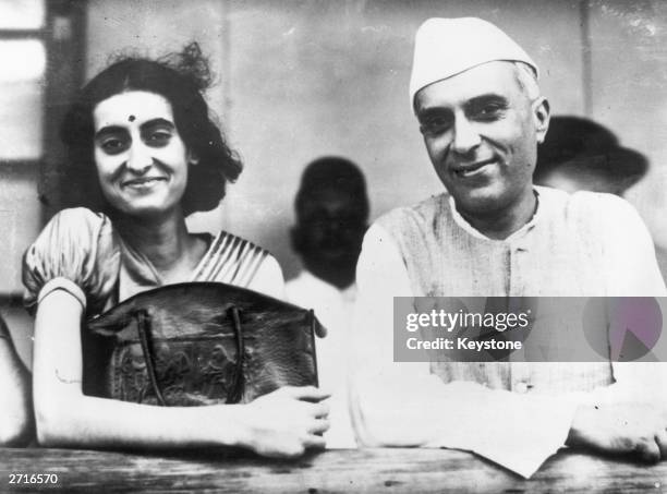 Jawaharlal Nehru , President of the Indian Congress, with his daughter future Indian prime minister, Indira Nehru in Bombay.