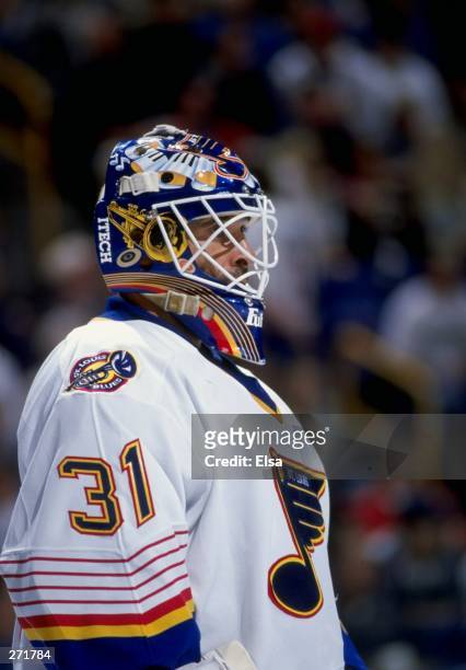 Goaltender Grant Fuhr of the St. Louis Blues in action during a game against the Tampa Bay Lightning at the Kiel Center in St. Louis, Missouri. The...