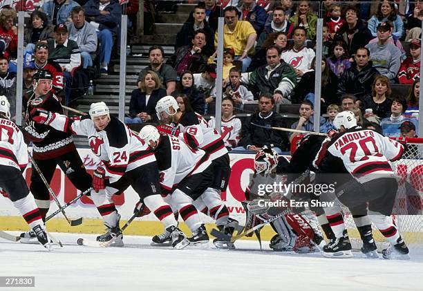 Defenseman Lyle Odelein of the New Jersey Devils in action during a game against the Phoenix Coyotes at the Continental Airlines Arena in East...