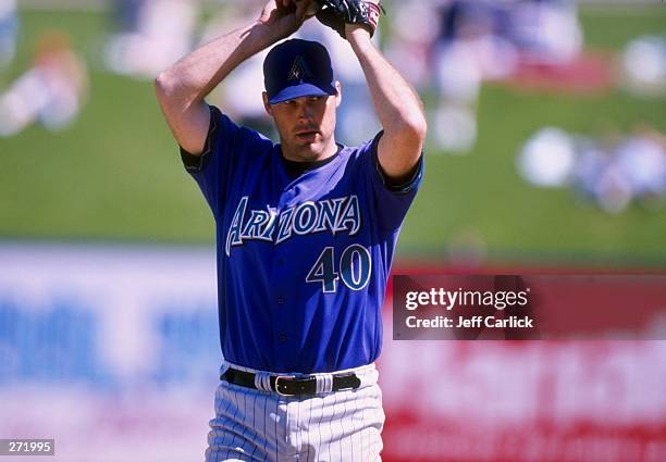 Andy Benes of the Arizona Diamondbacks in action during a spring training game against the Milwaukee Brewers at the Maryvale Baseball Park in...