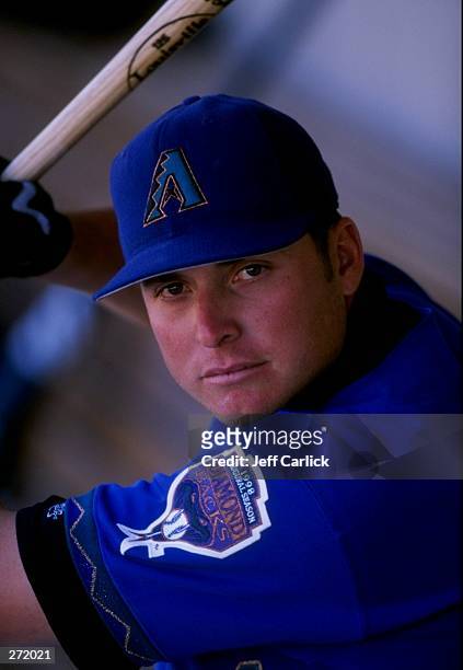 Karim Garcia of the Arizona Diamondbacks in action during a spring training game against the Milwaukee Brewers at the Maryvale Baseball Park in...