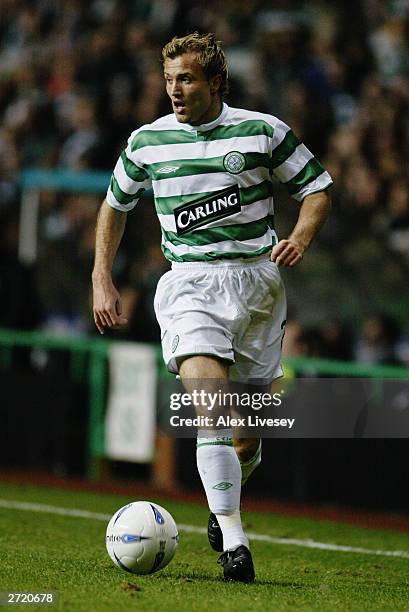 Michael Gray of Celtic makes a break forward during the UEFA Champions League Group A match between Celtic and Anderlecht held on November 5, 2003 at...