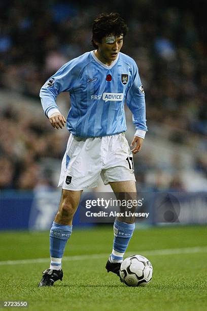 Sun Jihai of Manchester City during the Barclaycard Premiership match between Manchester City and Leicester City on November 9, 2003 at the City of...