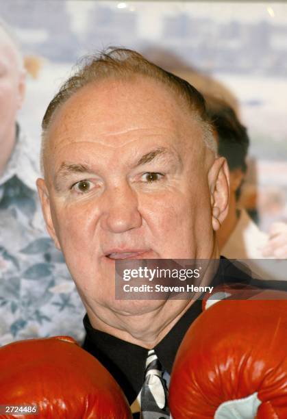 Ex-heavyweight boxer Chuck Wepner attends a press conference to announce a fifteen million dollar lawsuit against actor Sylvester Stallone over the...