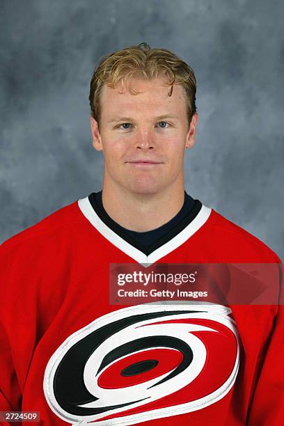 Kevyn Adams of the Carolina Hurricanes poses for a portrait on September 15, 2003 at the RBC Center in Raleigh, North Carolina.