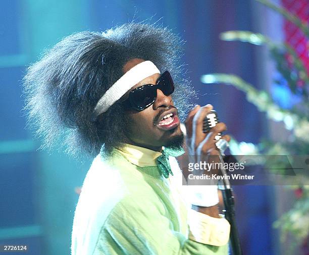Outkast, with rapper Andre 3000, appears on "The Tonight Show with Jay Leno" at the NBC Studios on November 13, 2003 in Burbank, California.