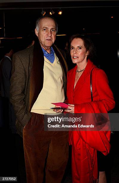 Actor Larry Pressman poses with actress Susan Kohner at the Jack Oakie Lecture on Comedy in Film featuring Paul and Chris Weitz at the Academy of...