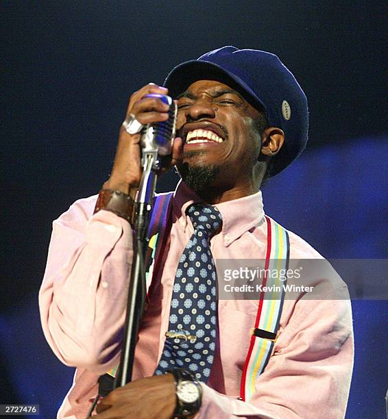 Andre 3000, of OutKast, rehearses for The 31st Annual American Music Awards at the Shrine Auditorium on November 13, 2003 in Los Angeles, California.