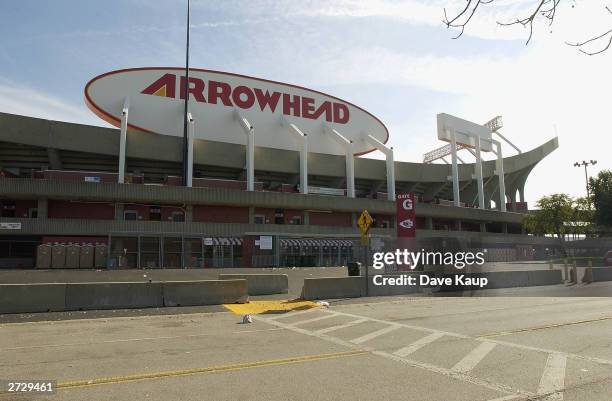 General view of Arrowhead Stadium as the Kansas City Chiefs go on to defeat the Buffalo Bills on October 26, 2003 in Kansas City, Missouri. The...