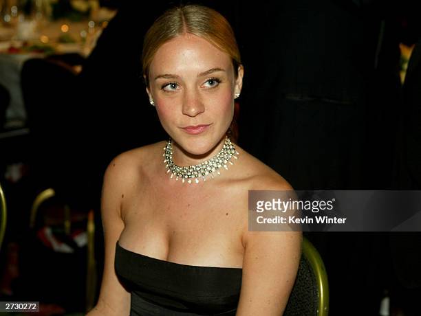 Actress Chloe Sevigny mingles during the cocktail party for 2003 Presentation of the 18th Annual American Cinematheque Award honoring Nicole Kidman...