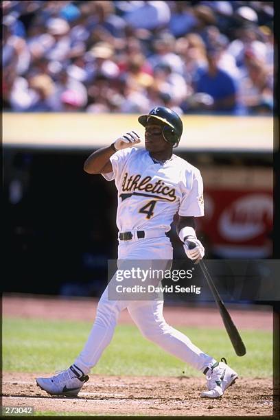 Miguel Tejada of the Oakland Athletics in action during the A''s 9-2 loss to the Seattle Mariners at the Oakland Coliseum in Oakland, California....