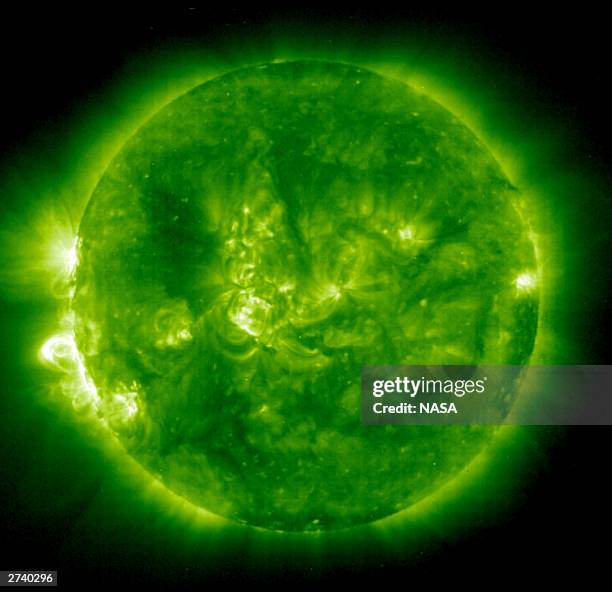 In this handout photo provided by NASA, a Solar and Heliospheric Observatory image shows Region 486 that unleashed a record flare last week November...