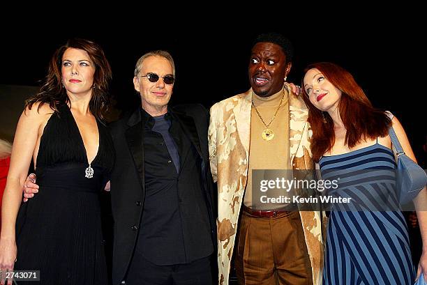 Cast members Lauren Graham, Billy Bob Thornton, Bernie Mac and Amy Yasbeck pose at the premiere of "Bad Santa" at the Bruin Theater on November 18,...