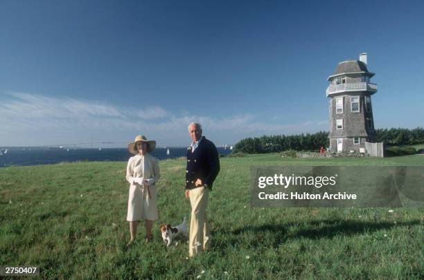 Janet Auchincloss, mother of Jaqueline Kennedy Onassis, with her stepson Hugh D Auchincloss III at Hammersmith Farm, Newport, Rhode Island, August...