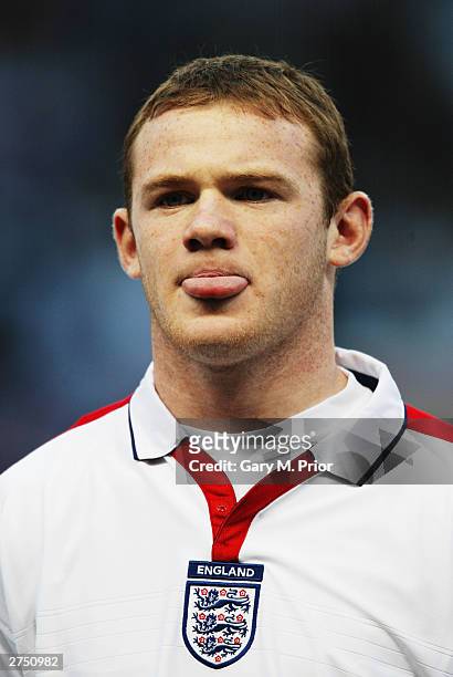 Wayne Rooney of England during the team line-up prior to the International Friendly match between England and Denmark on November 16, 2003 at Old...