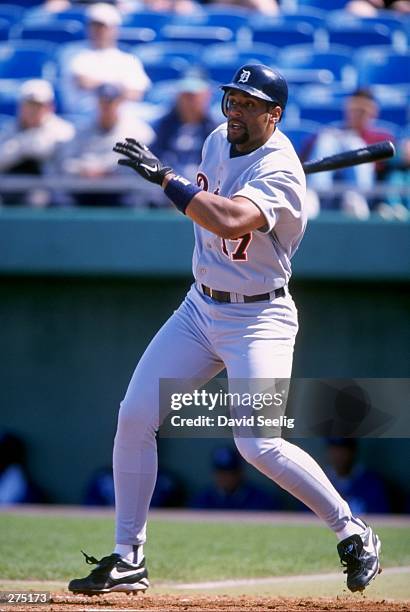 Tony Clark of the Detroit Tigers in action during a spring training game against the Kansas City Royals at Baseball City Stadium in Davenport,...