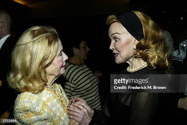 Actor Mary Carlisle and Kathryn Crosby attend the Centennial Tribute to Bing Crosby at the Academy of Motion Picture Arts and Sciences on November...