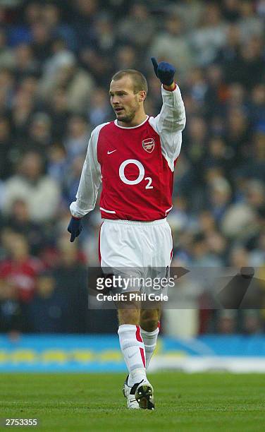 Freddie Ljungberg of Arsenal celebrates after scoring the opening goal during the FA Barclaycard Premiership match between Birmingham City and...