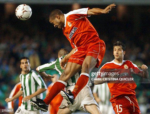 Betis's player Joaquin fights for the ball with Deportivo's Portuguese player Andrade during a Spanish soccer league match at Ruiz de Lopera's...