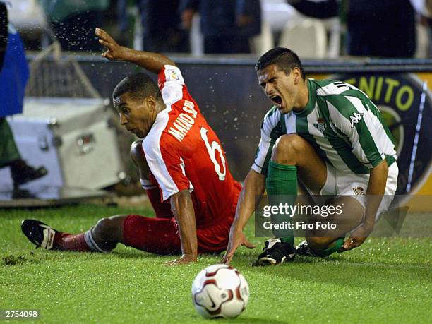 Juanito of Real Betis and Mauro Silva in action in the La Liga game between Betis and Deportivo played at Ruiz de Lopera Stad November 22, 2003 in...