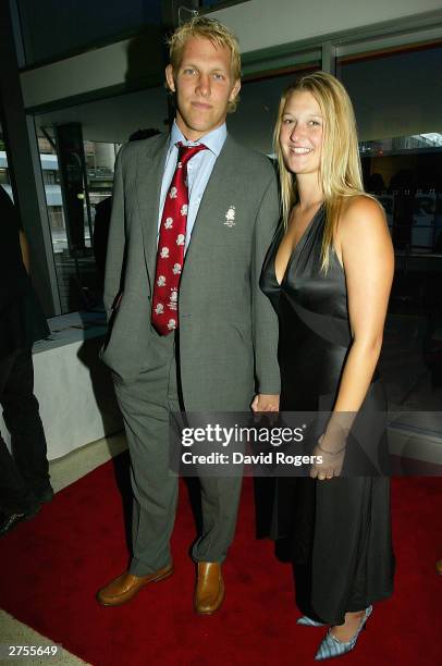 Lewis Moody and his partner arrive at the International Rugby Board Awards at Wharf 8 November 23, 2003 in Sydney, Australia.