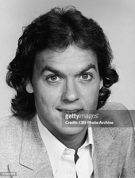 Promotional studio portrait of American actor Michael Keaton, for the television series, 'Working Stiffs,' 1979.